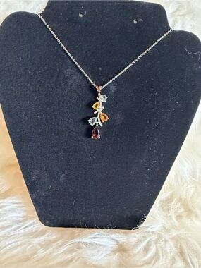 Avon Silver Pendant Necklace with Multicolored Teardrop Stones